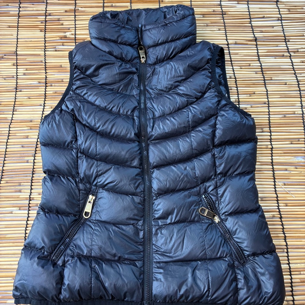 Calvin Klein Womens Black Packable Lightweight Down Puffer Vest Gold Zip Size M